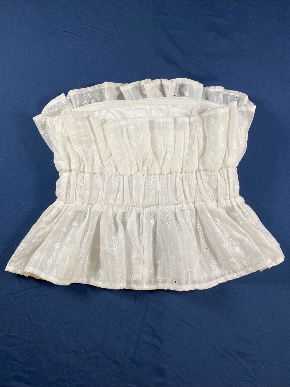 Thirty Thirty White Eyelet Strapless Peplum Top Ruffle Tube Blouse Size XS - Picture 7 of 7
